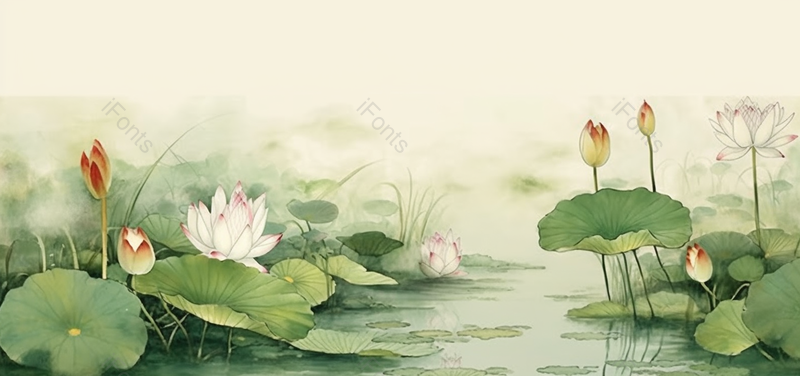复古风荷花盛开水墨插画,插画/手绘图,插画/手绘图库,插画/手绘图下载,插画/手绘